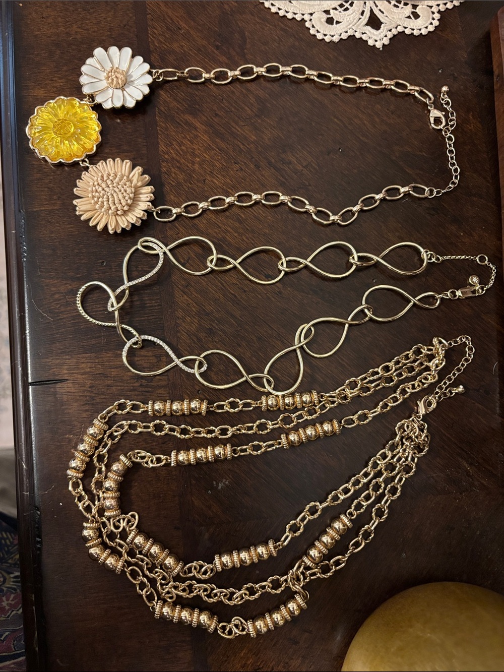 Gold Tone Layered Necklace Set with Floral Accent - Women Jewelry